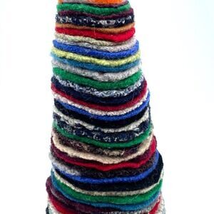 Charming Upcycled Wool Felt Handmade Christmas Tree 11" Stacked Recycled Sweater
